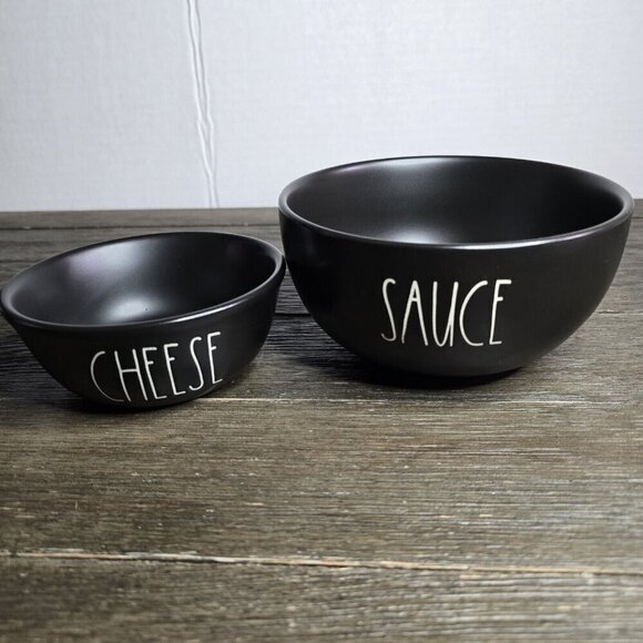 Rae Dunn Artisan Sauce & Cheese Bowls Black White Lettering Pasta Farmhouse - Picture 1 of 14